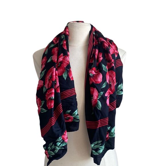 Accessories - Floral Black and Pink Scarf